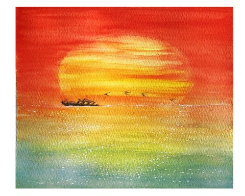 Watercolor painting of Manila sunset